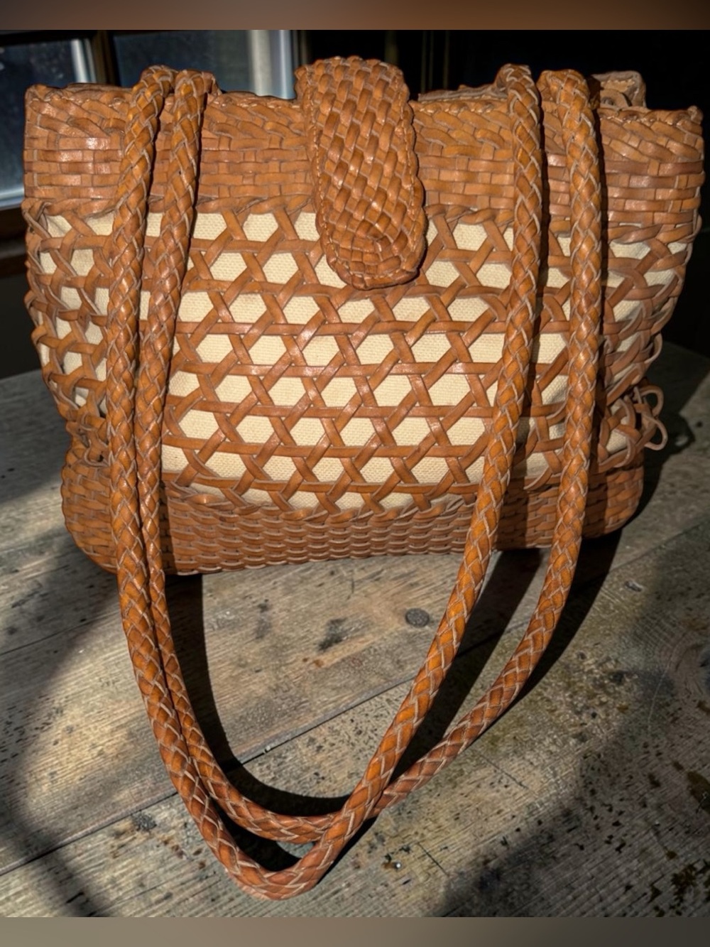 VTG: Talbots open-weave leather bag-Cognac Brown
